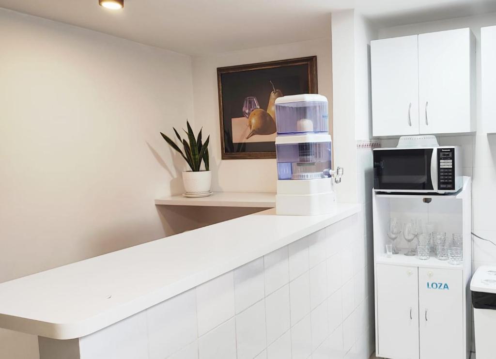 Kuchyň nebo kuchyňský kout v ubytování HABITACION 8 AMPLIA baño y balcón privado UNICENTRO