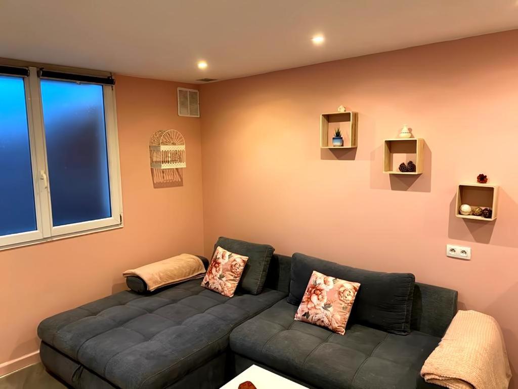 un salon avec un canapé et une fenêtre dans l'établissement Petite dépendance cosy proche aéroport, à Orly