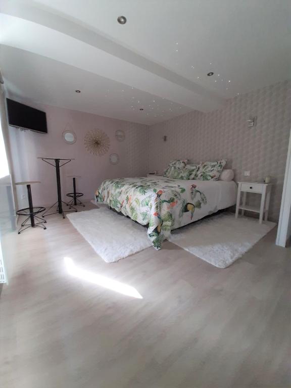 une chambre avec un lit et une télévision dans l'établissement Cassiopée - CIEL ETOILE, à Honfleur