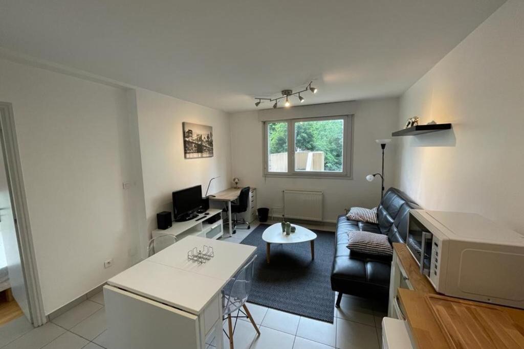 un salon avec un canapé et une table dans l'établissement Appartement Lyon 8 proche métro, à Lyon