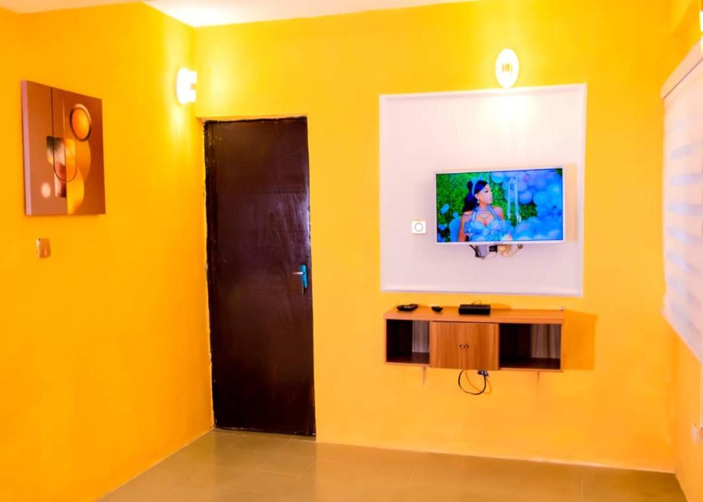 TV a/nebo společenská místnost v ubytování Tasteful Ikeja 2bed rooms luxury Apartment On Allen Aveneue ,Ogundana ,3Min to the Airport ,24hours Power