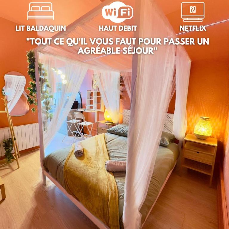 - un lit à baldaquin dans l'établissement Studio Bali Hyper centre Lit Baldaquin, à Arras