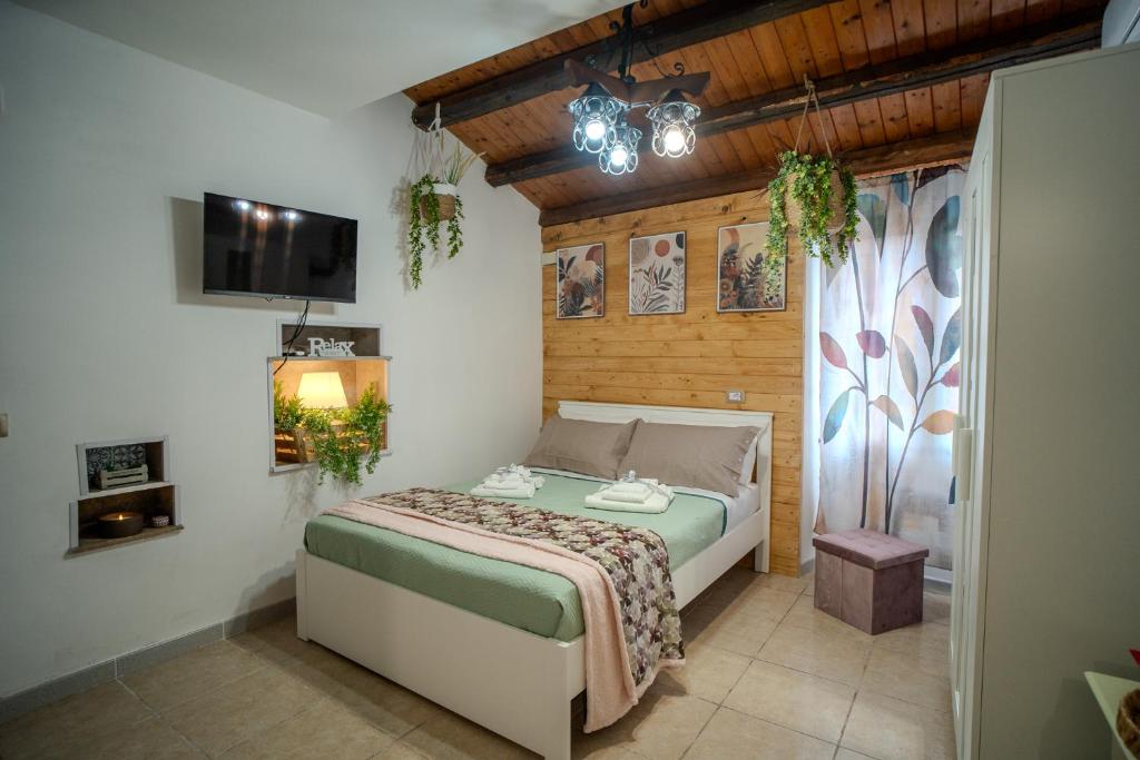 una camera con letto e televisore di La Casetta di Dandrì a Monreale