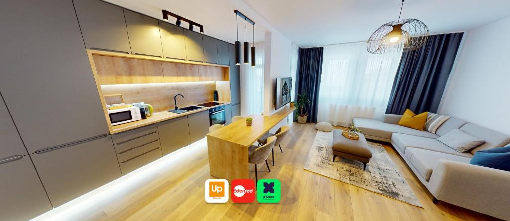 Kuchyň nebo kuchyňský kout v ubytování Apartament de Lux Sibiu VRT
