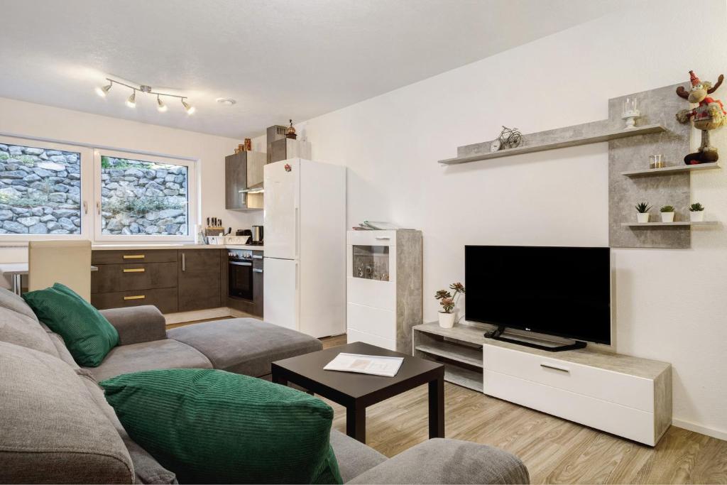 デッゲンハウザータールにあるFerienwohnung Auszeitのソファと薄型テレビのあるリビングルーム
