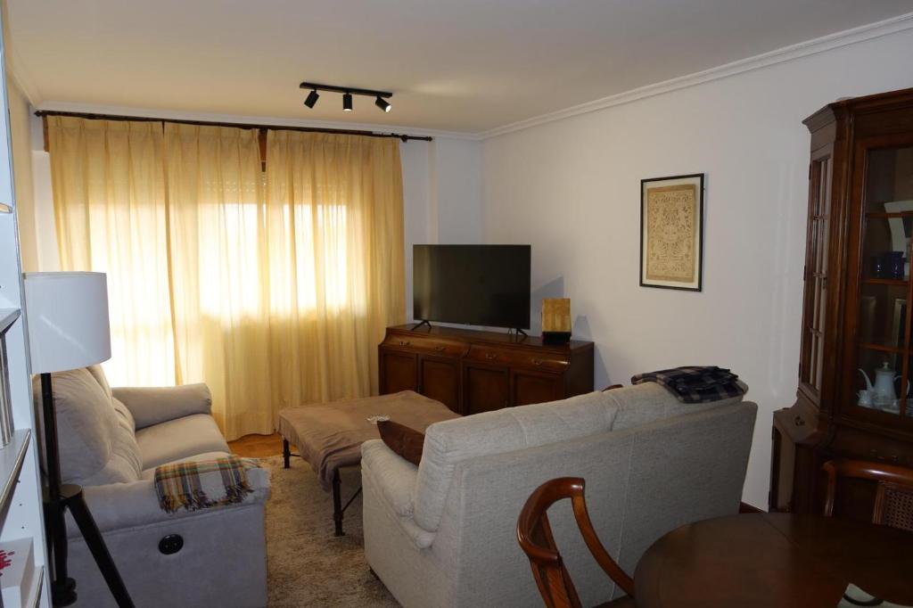 a living room with a couch and a tv at Apartamento Victoria in Valencia de Don Juan
