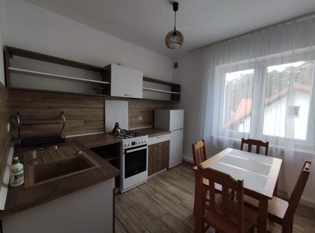 Kuchyň nebo kuchyňský kout v ubytování Pokoje Piaskowa 44