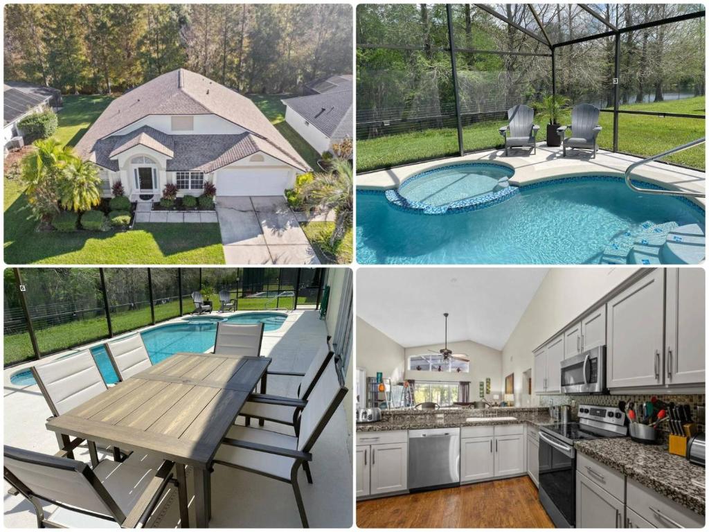un collage de photos d'une piscine et d'une maison dans l'établissement Vacay Just minutes from the Magic of Disney World! 252, à Kissimmee