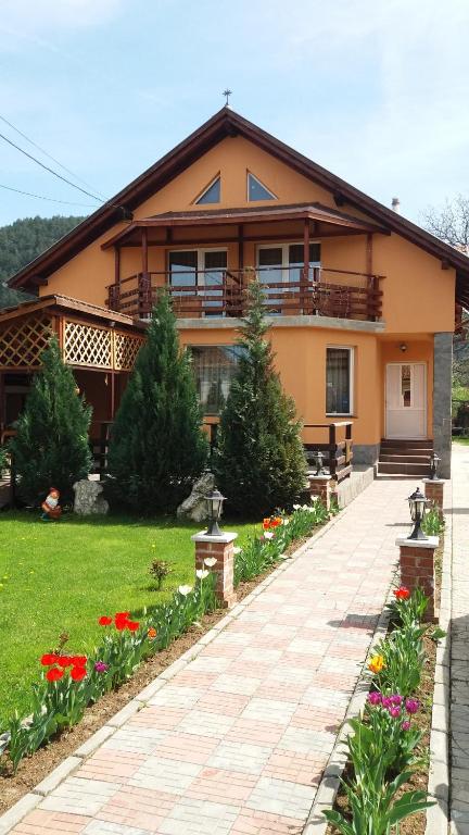 a house with a pathway in front of it at Pensiunea Cold Mountains in Râşnov