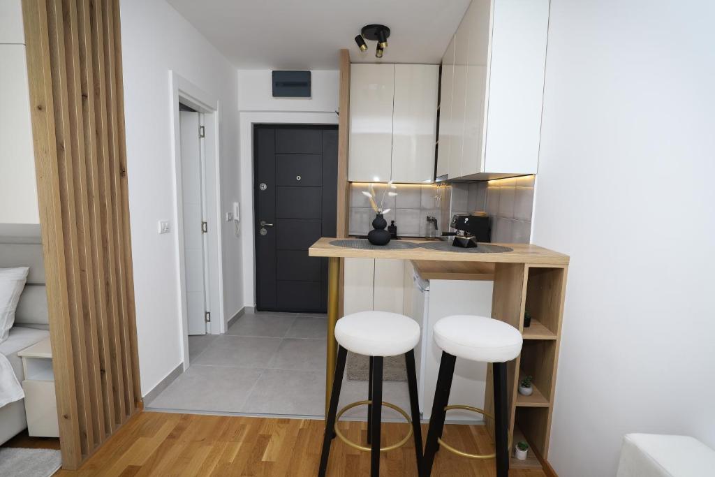 Kuchyň nebo kuchyňský kout v ubytování Apartman Aleksandra Vrnjacka Banja