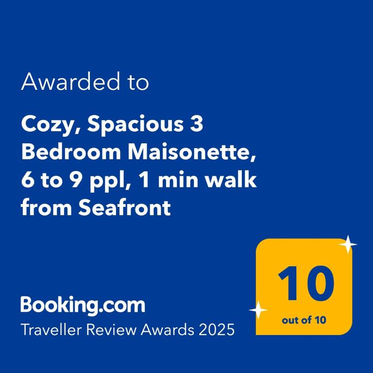 Certifikát, hodnocení, plakát nebo jiný dokument vystavený v ubytování Cozy, Spacious 3 Bedroom Maisonette, 6 to 9 ppl, 1 min walk from Seafront