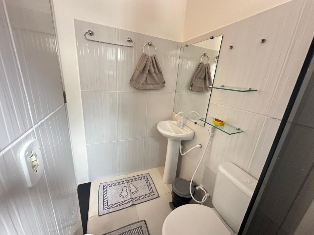 a small bathroom with a toilet and a sink at Pousada Alter Villa Suítes in Alter do Chao