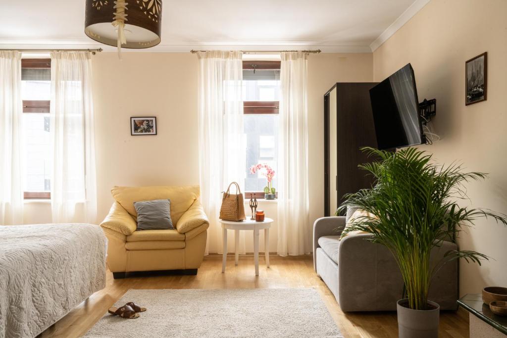 Televízia a/alebo spoločenská miestnosť v ubytovaní Apartament Grand Krupówki 47