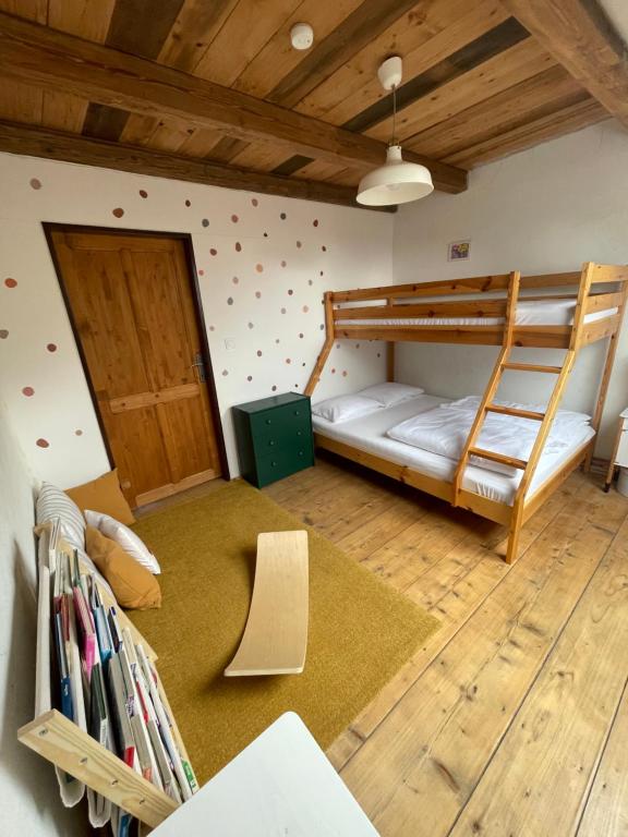 una camera con due letti a castello in una stanza di Chalupa U Fílů a Lovečkovice