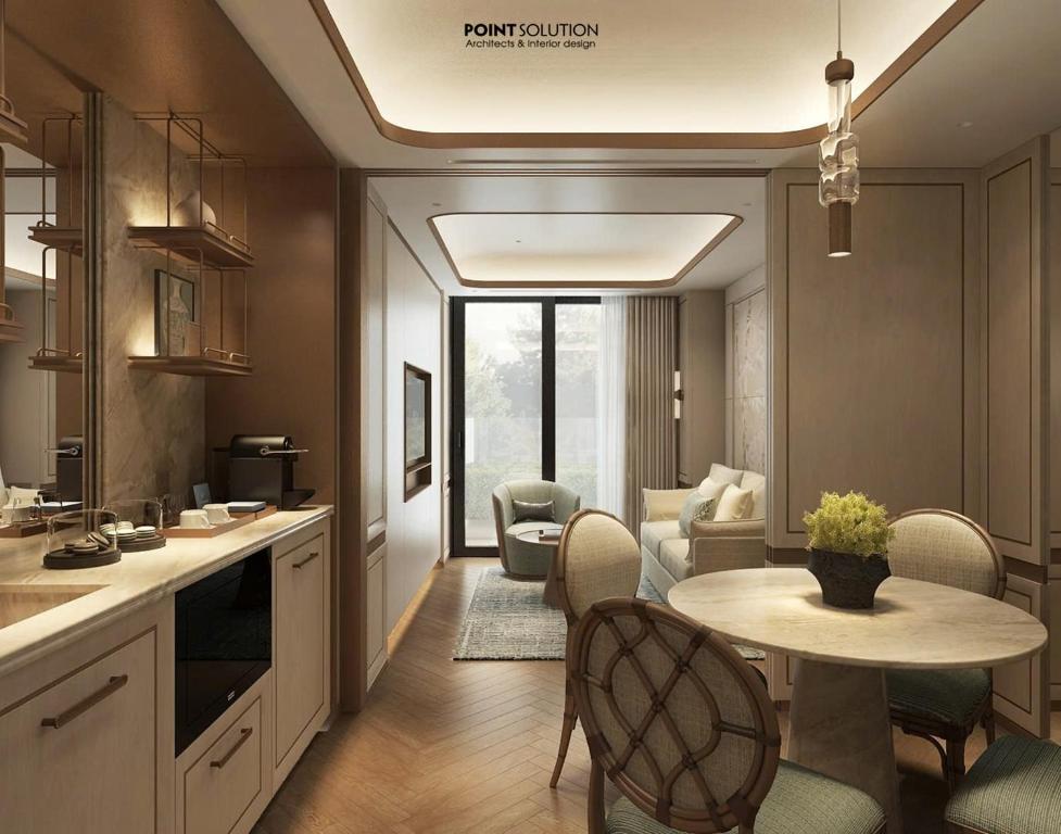 La Passion Saigon Hotelにあるキッチンまたは簡易キッチン