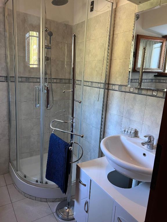 a bathroom with a shower and a sink at Agriturismo Buranco in Monterosso al Mare