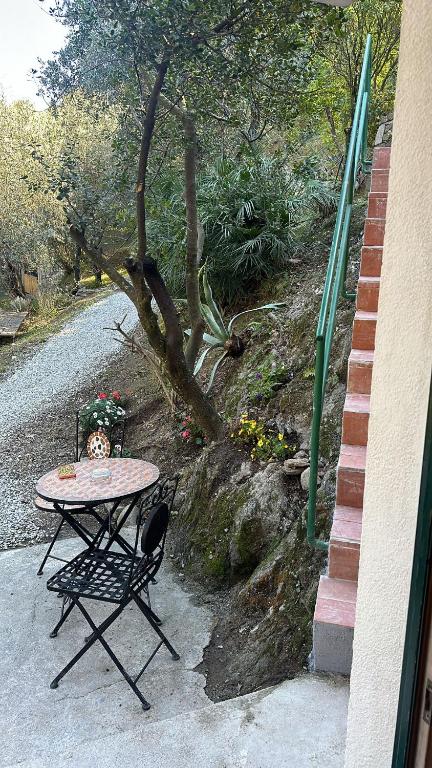 a table and chairs sitting on the side of a house at Agriturismo Buranco in Monterosso al Mare