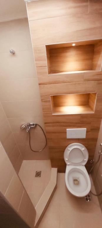 a bathroom with a toilet and a shower at Sarajevo apartman Ilidza Springs parking free in Sarajevo