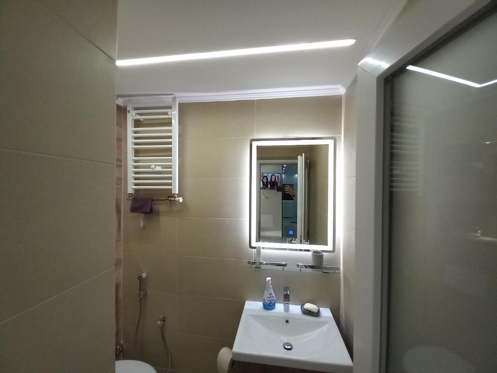 a bathroom with a sink and a mirror at Sarajevo apartman Ilidza Springs parking free in Sarajevo