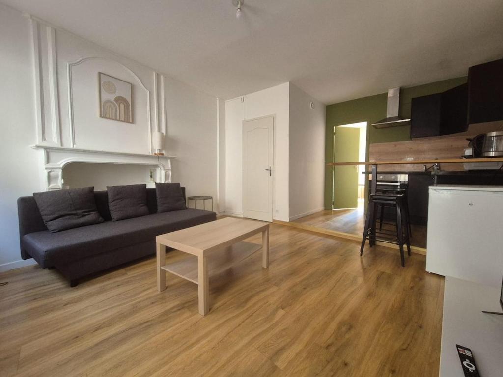 un salon avec un canapé et une table dans l'établissement Milano, 4 Pers, Centre-ville, Confortable, à Reims