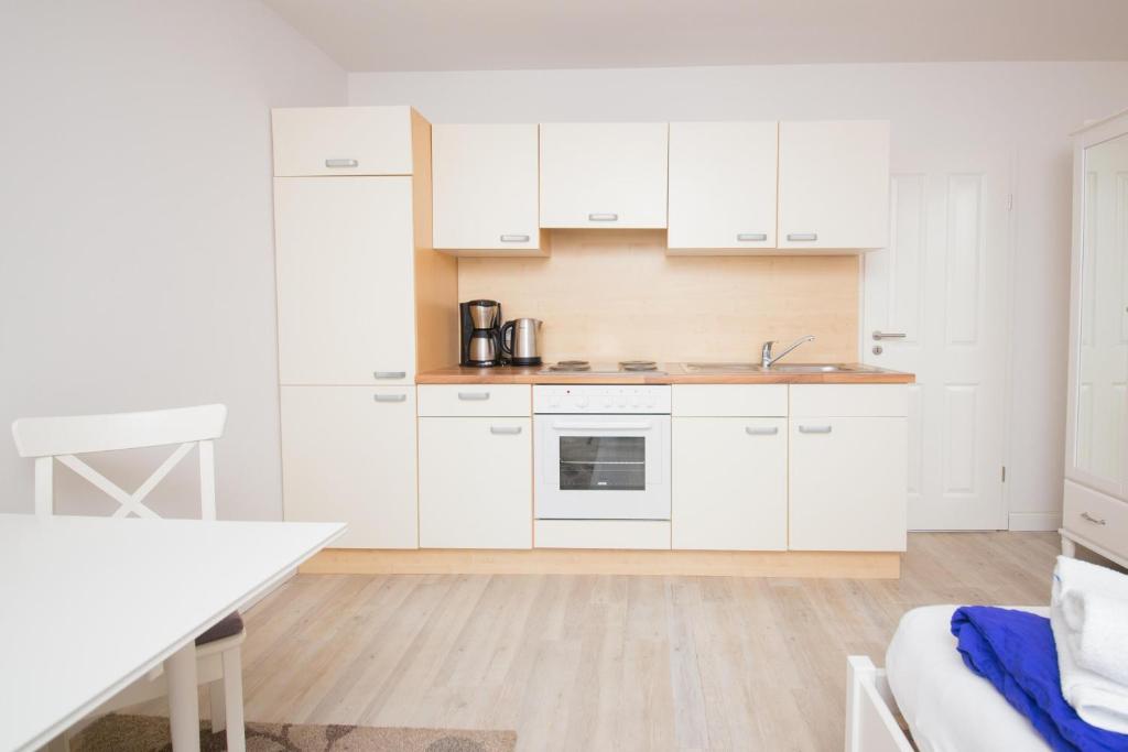 Kuchyň nebo kuchyňský kout v ubytování Appartementhaus Schleiblick