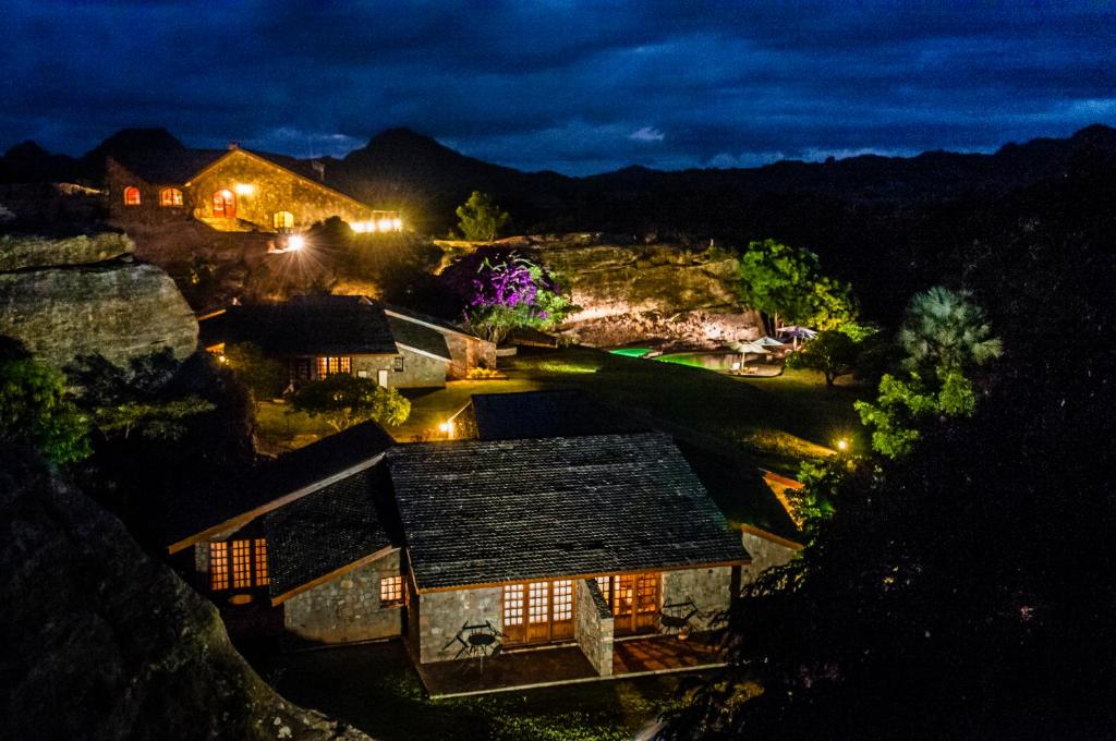 an aerial view of a house at night at Le Relais de la Reine de l'Isalo in Ranohira