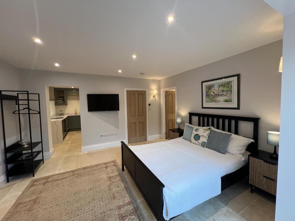 a bedroom with a large bed and a television at Central Oxford Studio 101 with Parking in Oxford