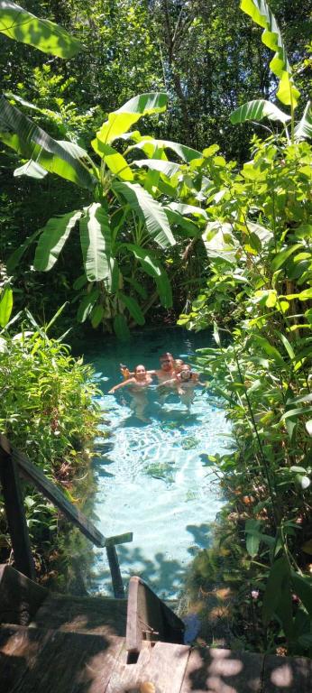 a group of people swimming in a pool of water at Pousada coração do Jalapão in São Félix do Tocantins