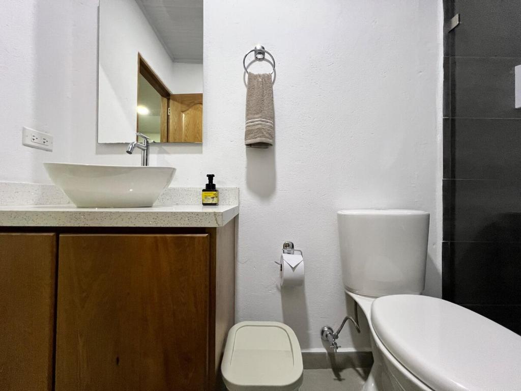 un bagno bianco con lavandino e WC di Apto Carmelina - a solo dos cuadras del parque a Carmen de Viboral