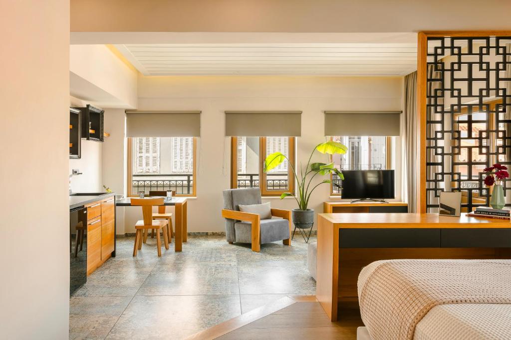 TV a/nebo společenská místnost v ubytování Querini Luxury Suites