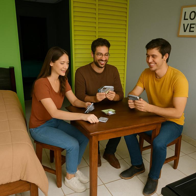 a group of three people sitting at a table at Terralta Mini Cabañas y Camping in Las Compuertas