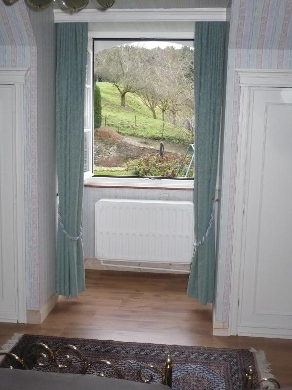 a window in a room with a radiator in front at B&B El Tyu in Écaussinnes-dʼEnghien