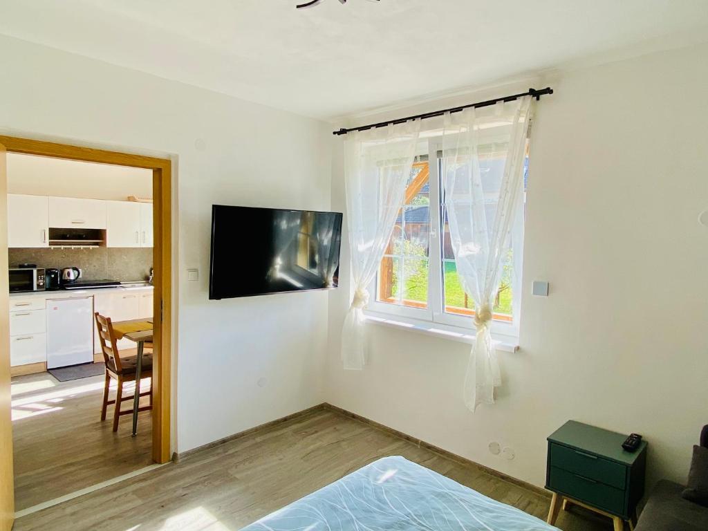Kuchyň nebo kuchyňský kout v ubytování Apartmány na Horce