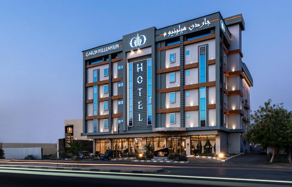 a rendering of a hotel building at night at Garden Millennium Hotel in Jazan