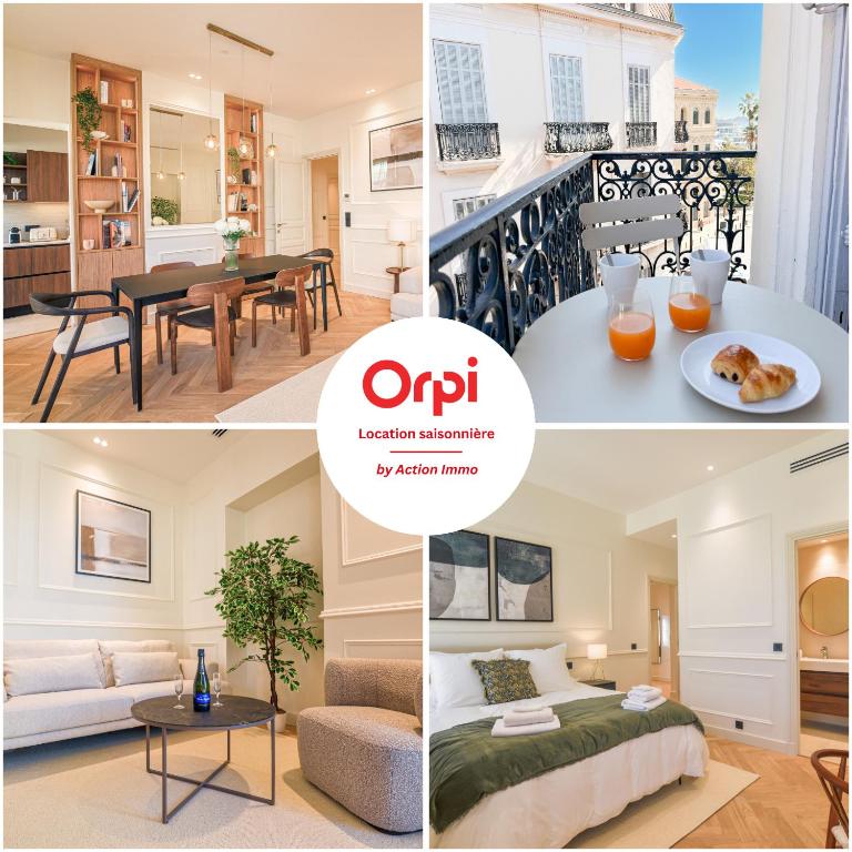 un collage de photos d'un appartement dans l'établissement Meynadier 12B, à Cannes