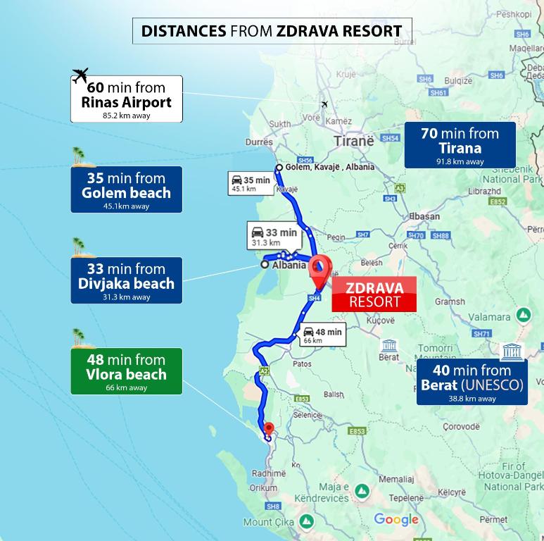 a map of the trek from dubai to kiryani resort at Resort Zdrava in Savër