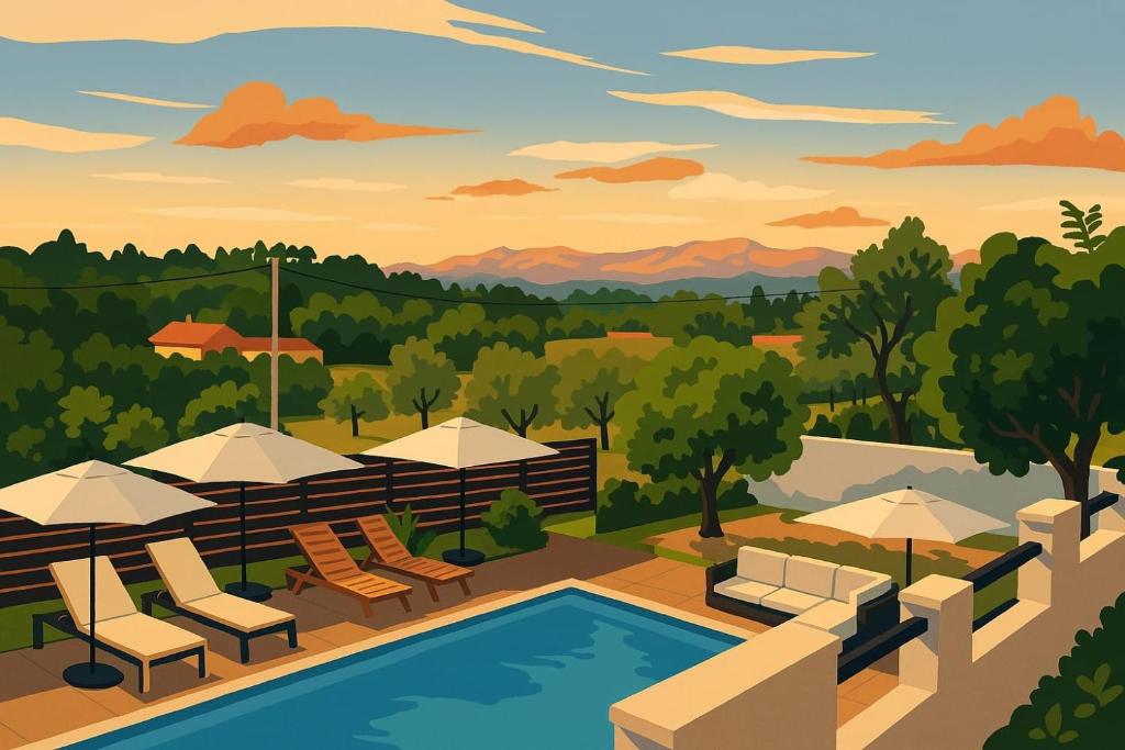 Uma vista geral da montanha ou uma vista da montanha a partir da casa de hóspedes