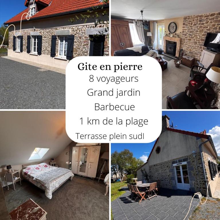 un collage de trois photos d'une maison dans l'établissement Grand gîte 8pers, proche mer, jardin et barbecue, à La Celle-sous-Gouzon