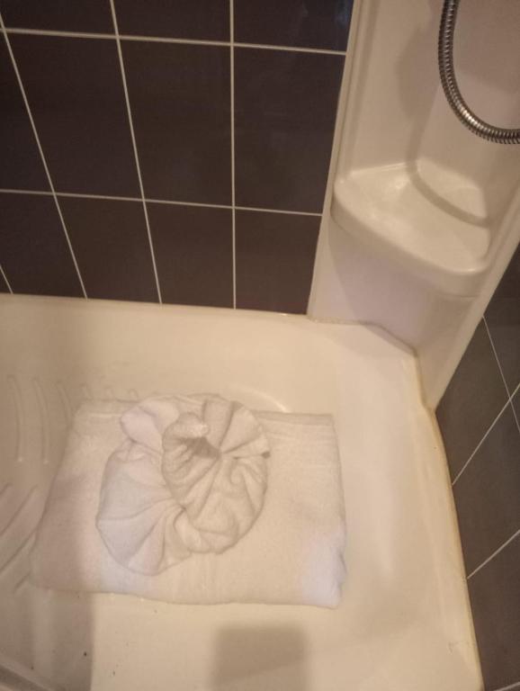 a towel sitting on top of a bath tub at Seaside chalet in Ardmore with breathtaking views in Ardmore