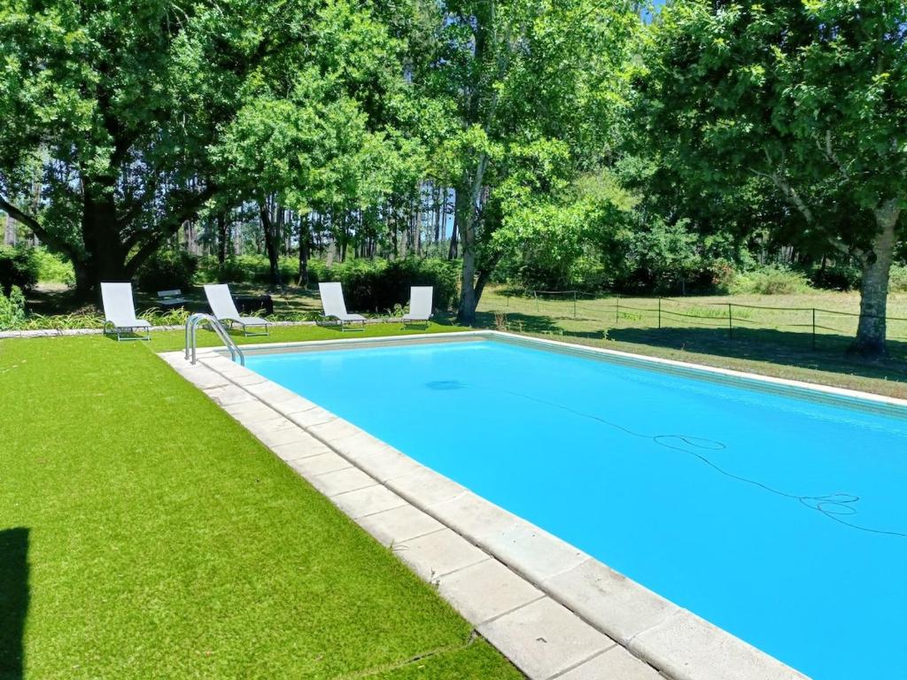 a large blue swimming pool in a yard at Maison de vacances en pleine nature avec piscine in Balizac