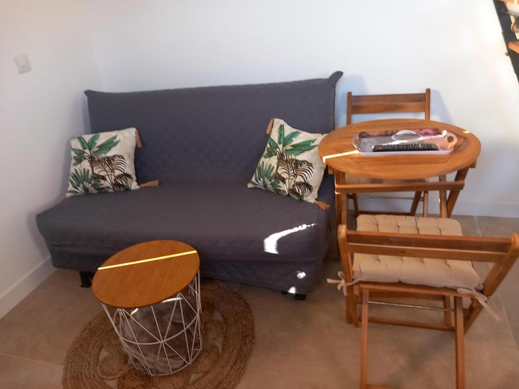 un salon avec un canapé et une table dans l'établissement Studio Valcros, La Londe, à La Londe-les-Maures