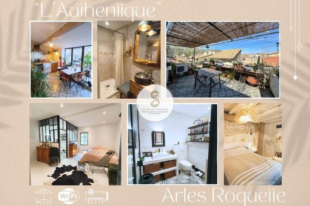 un collage de photos d'une chambre et d'une résidence dans l'établissement L'Authentique Arles Centre, à Arles