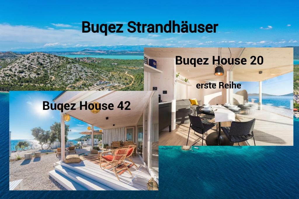a collage of two pictures of a house at BUQEZ Eco Resort - beachfront 20 & House 42 in Drage
