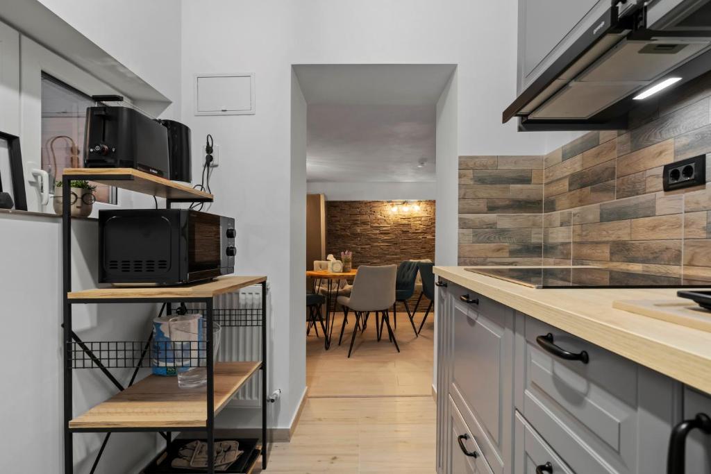 Kuchyň nebo kuchyňský kout v ubytování SEVEN Apartments