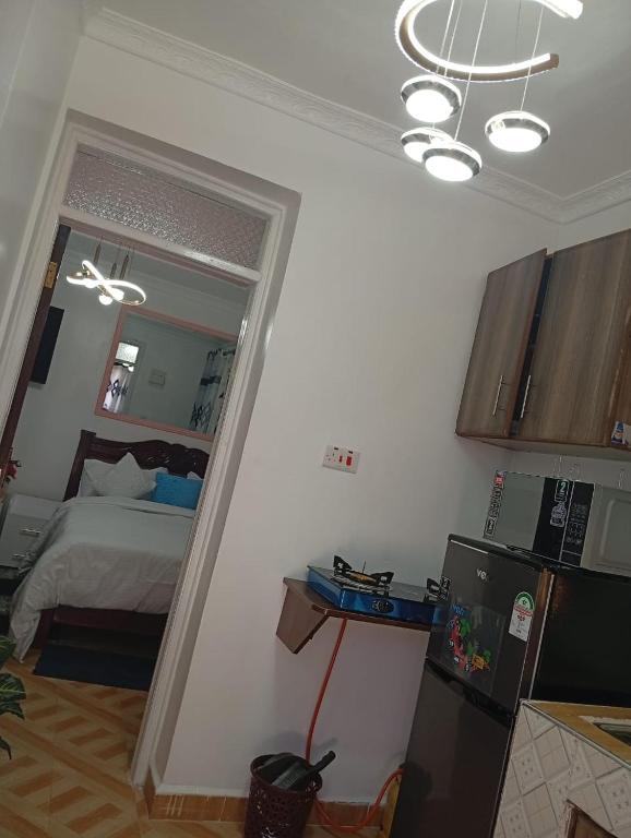 Kuchyň nebo kuchyňský kout v ubytování Sahel Executive BnB Studio apartment for cheap accommodation in Elgon View near Eldoret sports club,Rapha Hospital, Naivas supermarket, rupha mall,ST Lukes hospital,busy bumbles international school and Eldoret International Airport