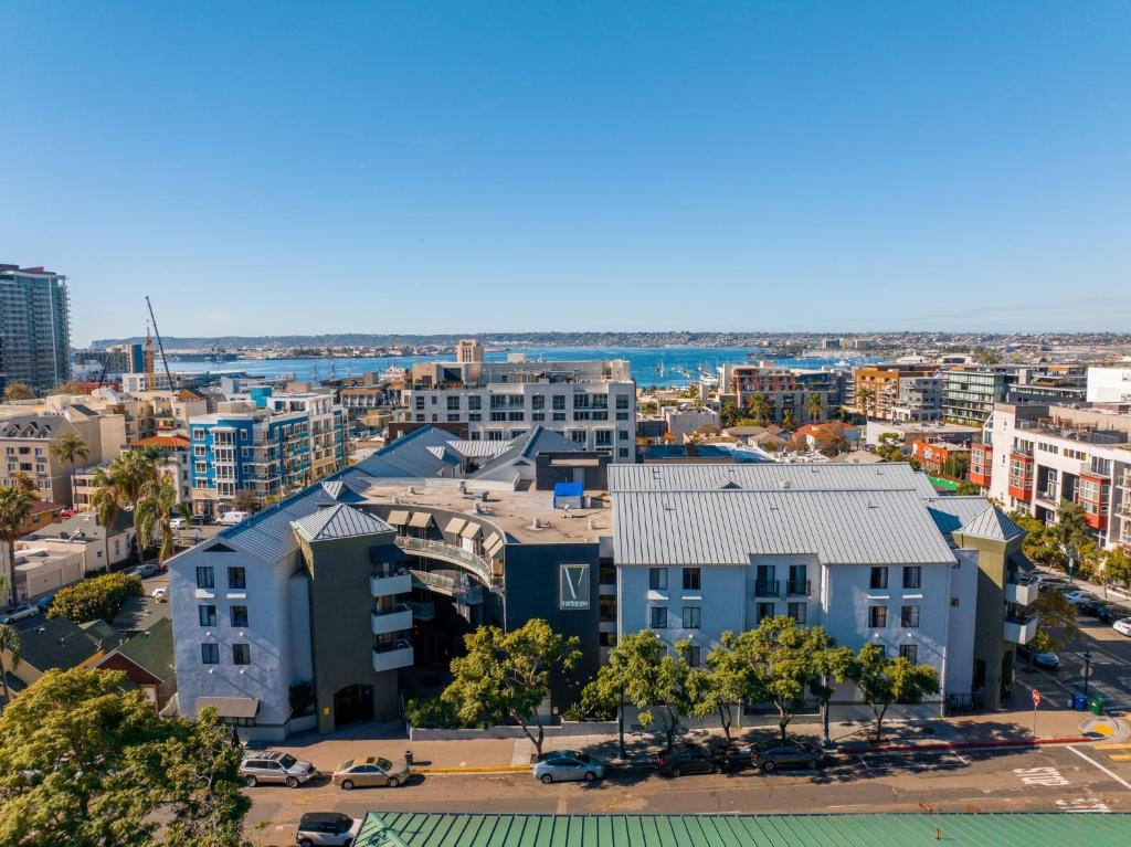 an aerial view of a city with buildings at Little Italy Inn - Limited Service Apart Hotel in San Diego