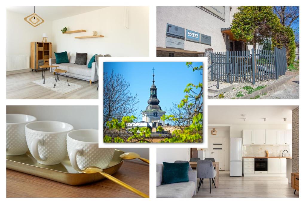 un collage de photos avec une image d'un bâtiment dans l'établissement CityCentre #nestaparamenty, à Bielsko-Biała
