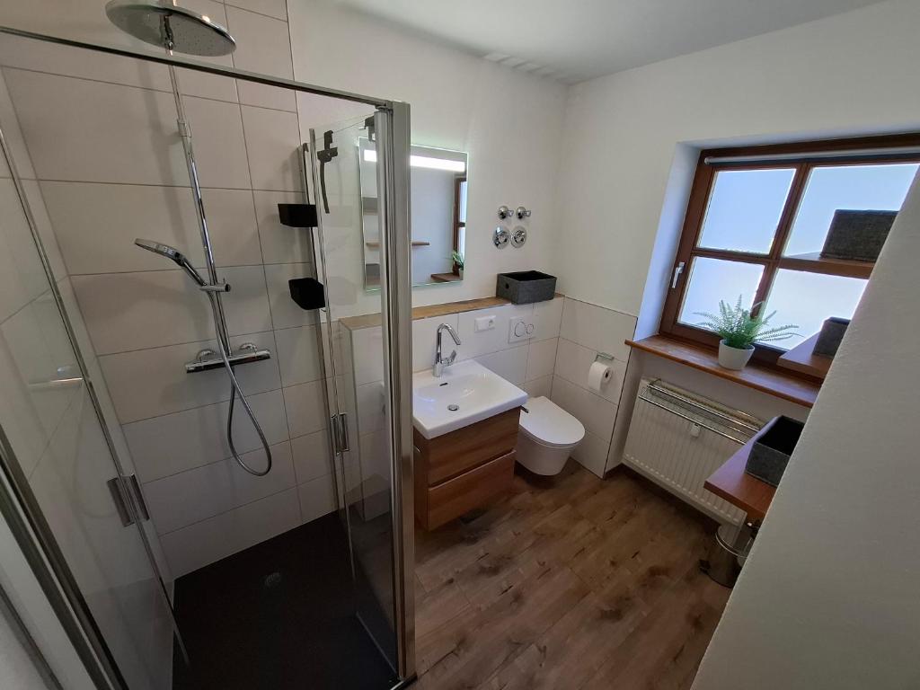 Koupelna v ubytování Dreiländereck mit Sauna und Pool, Wohnung 403