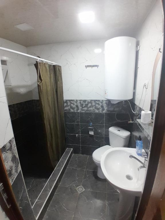 a bathroom with a toilet and a sink at Kachal guest house in Mestia