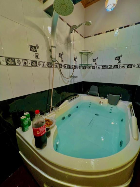 a jacuzzi tub in the middle of a bathroom at Gemlita Villa in Uswetakeiyawa in Bopitiya